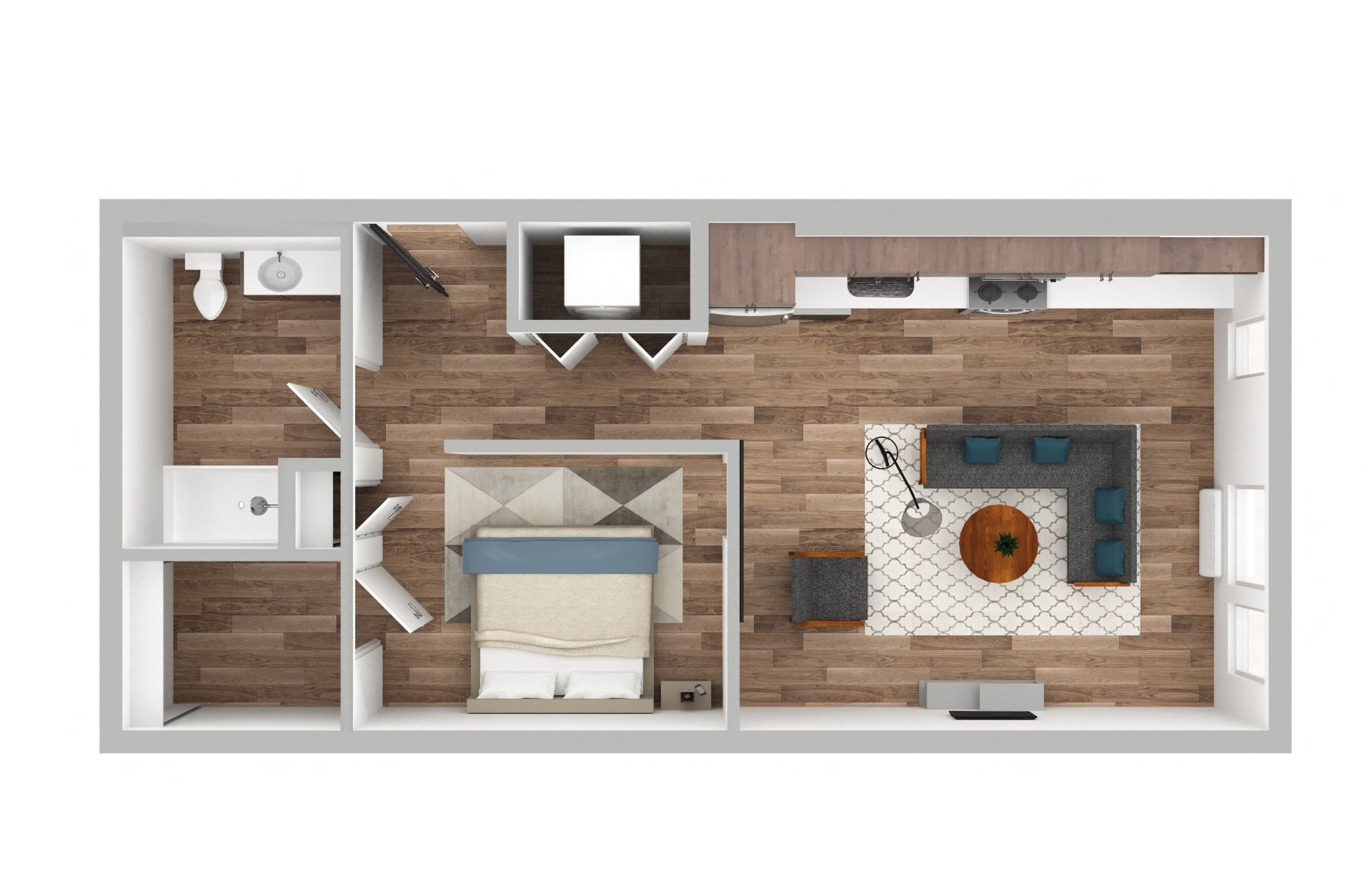 The Gabe Apartments in Portland, Oregon 1E Floor Plan